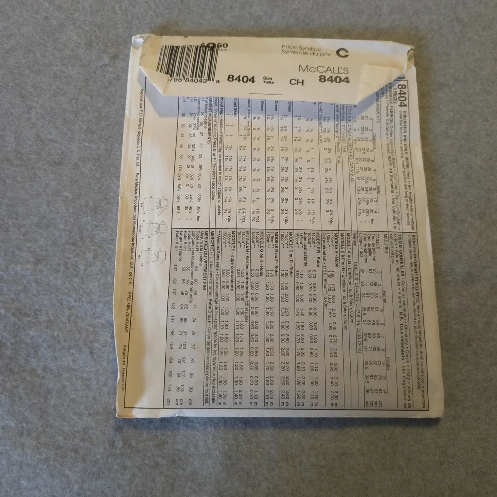 McCall's 8404 Dress Pattern 8 Looks in 1 Easy Sew Size CH (7-8-10) UNCUT VTG